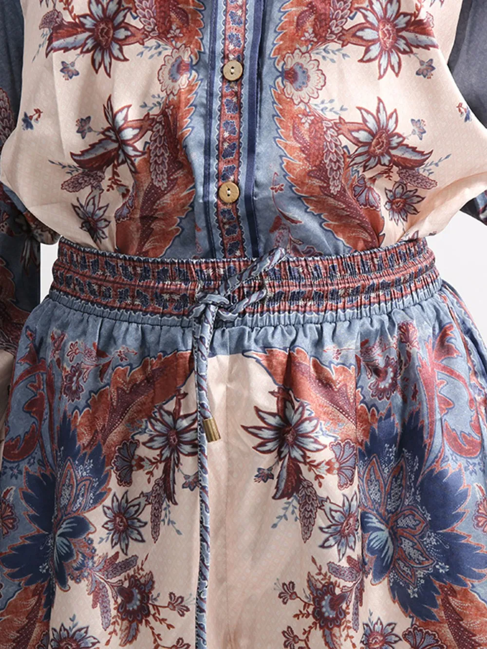 Printed Button Front Long Sleeve Shirt and Shorts Set, image 3