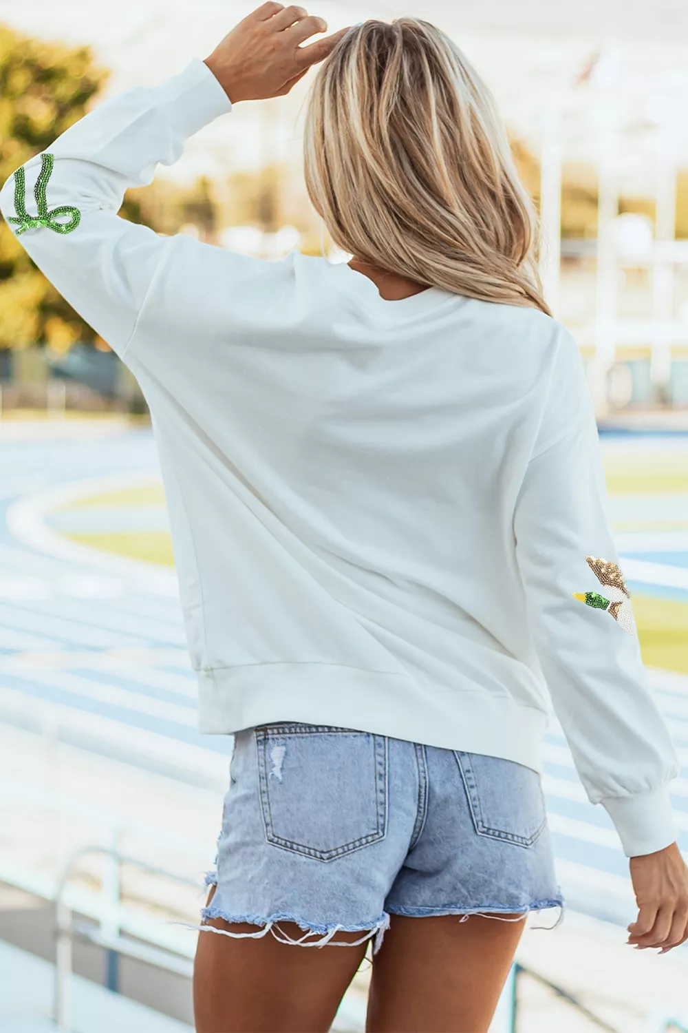 Sequin Mallard Bow Crewneck Pullover Sweatshirt, image 6