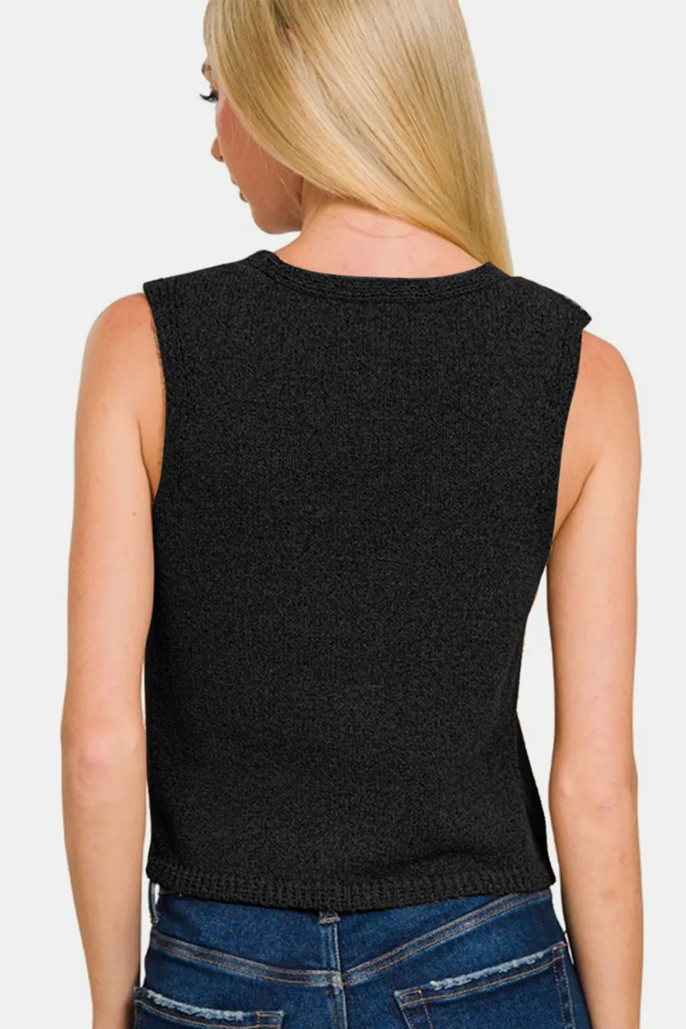 Hook and Eye Closure V-Neck Sweater Vest, image 3