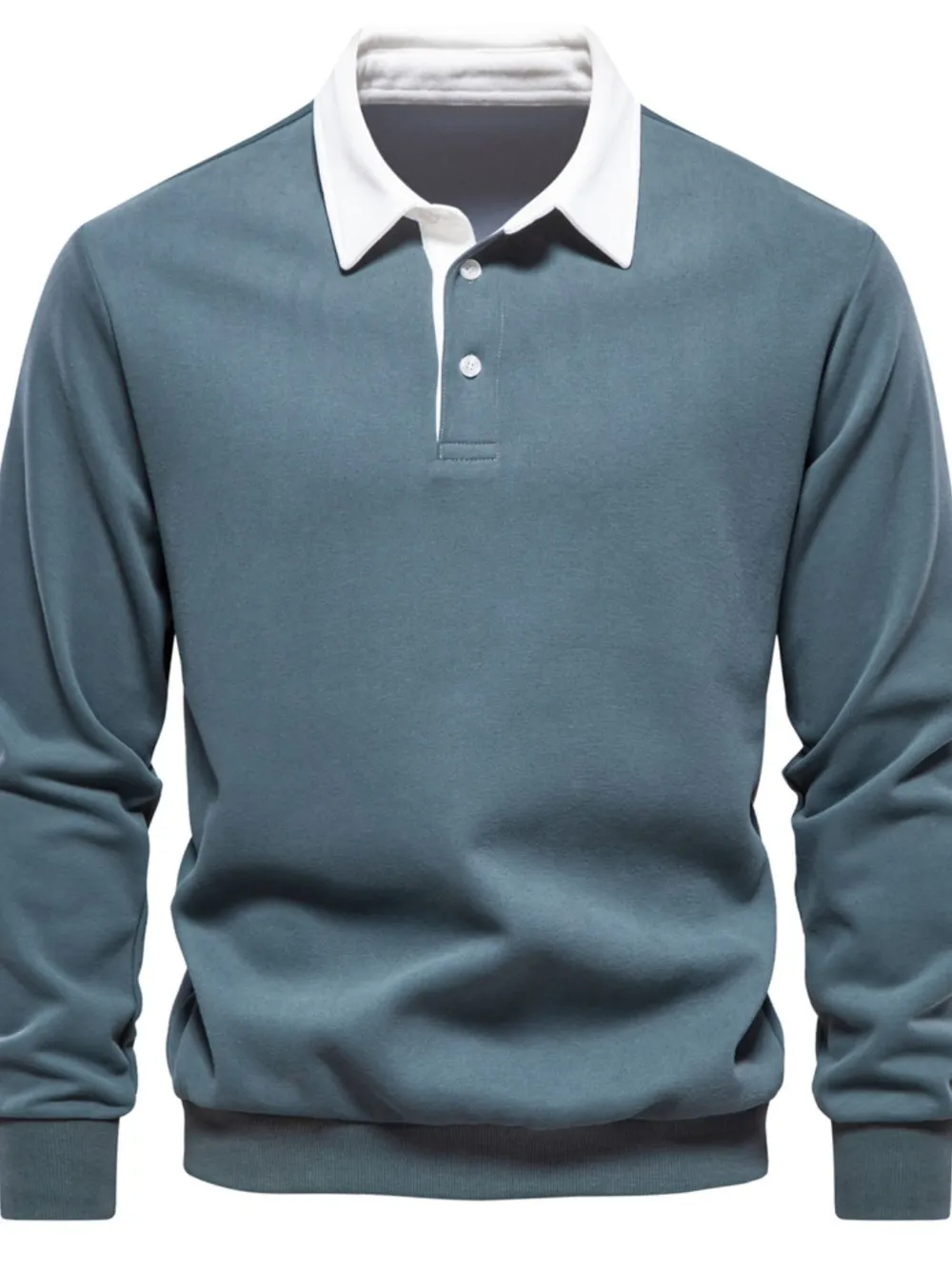 Men's Quarter Button Collared Neck Long Sleeve Polo