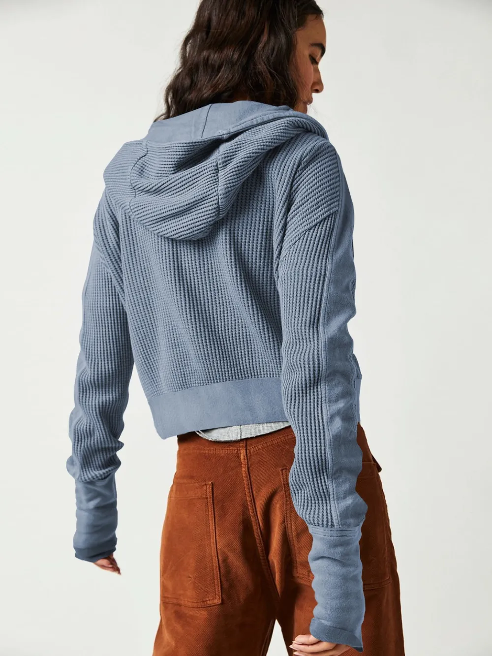 Waffle-Knit Dropped Shoulder Hooded Jacket, image 5