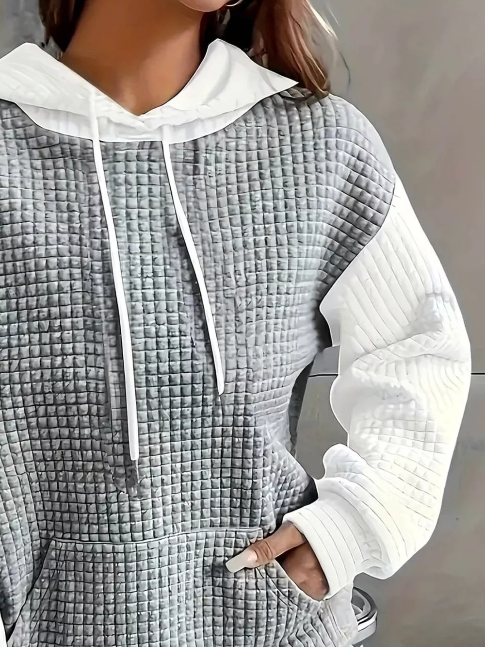 Full Size Textured Kangaroo Pocket Hoodie Plus Size, image 15
