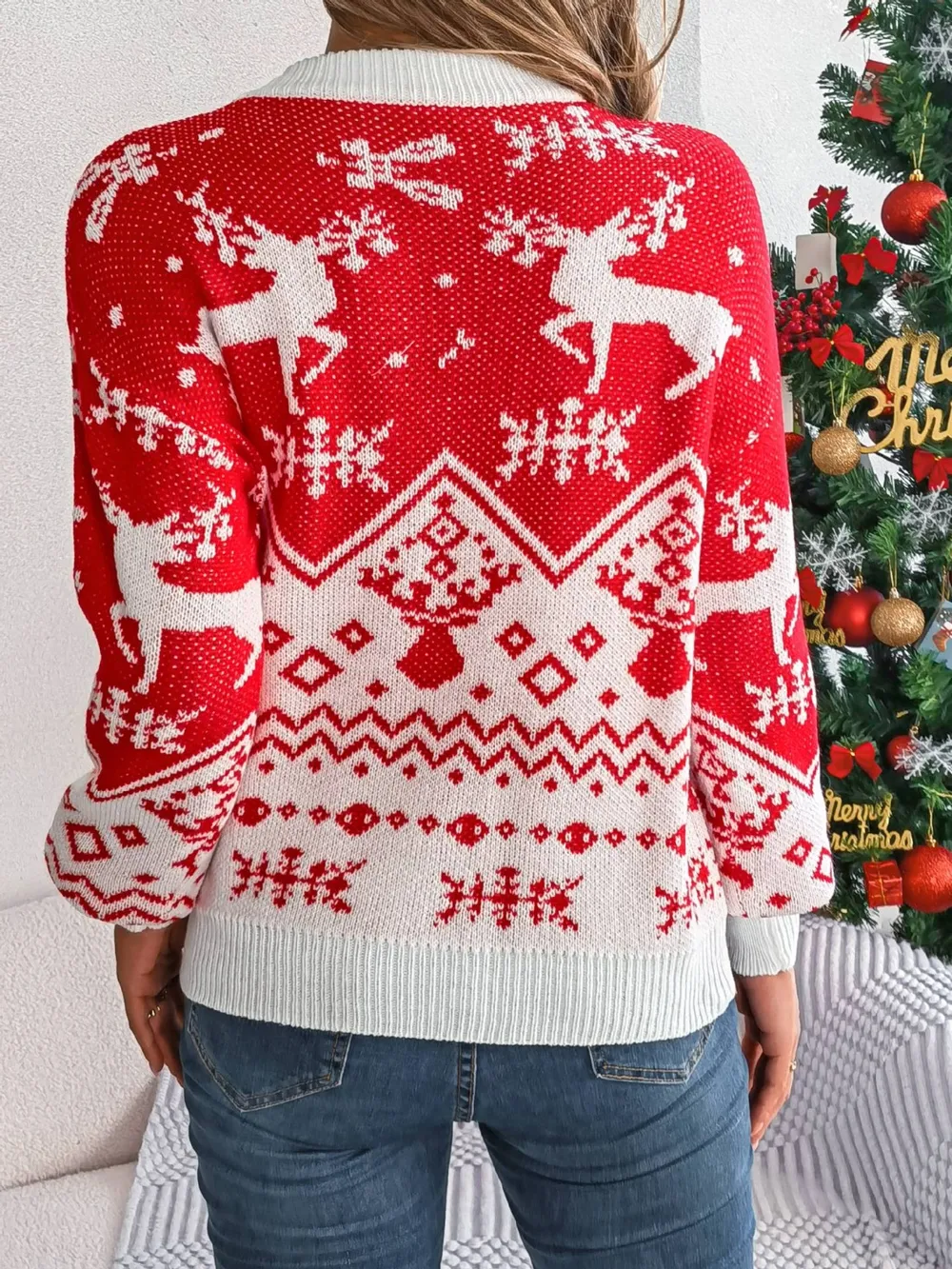 Christmas Element Round Neck Long Sleeve Sweater, image 4