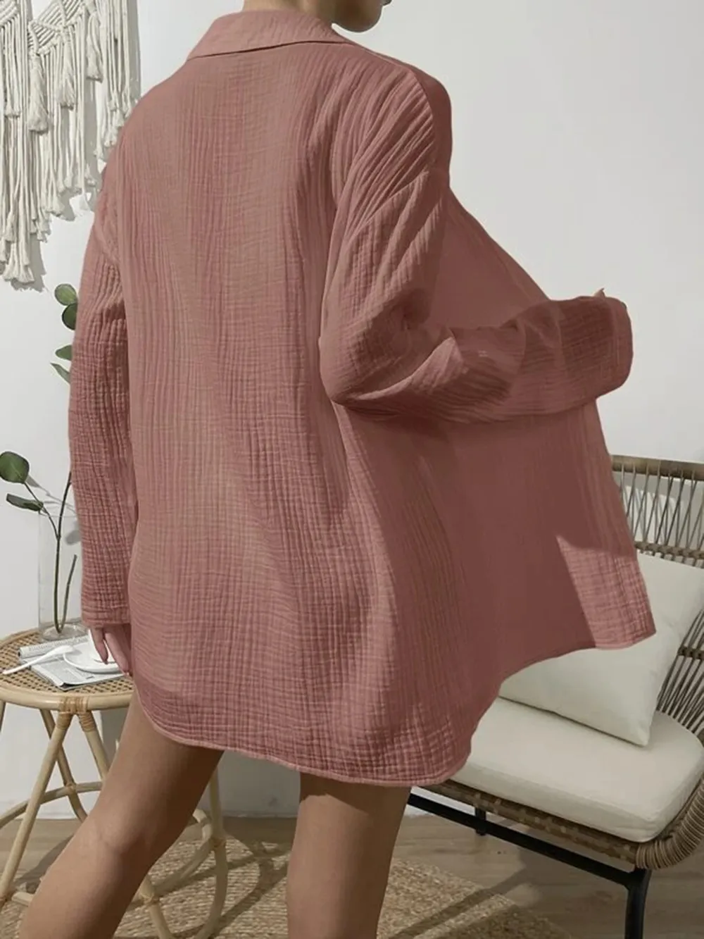 Dropped Shoulder Button Up Top and Elastic Waist Shorts Set, image 25