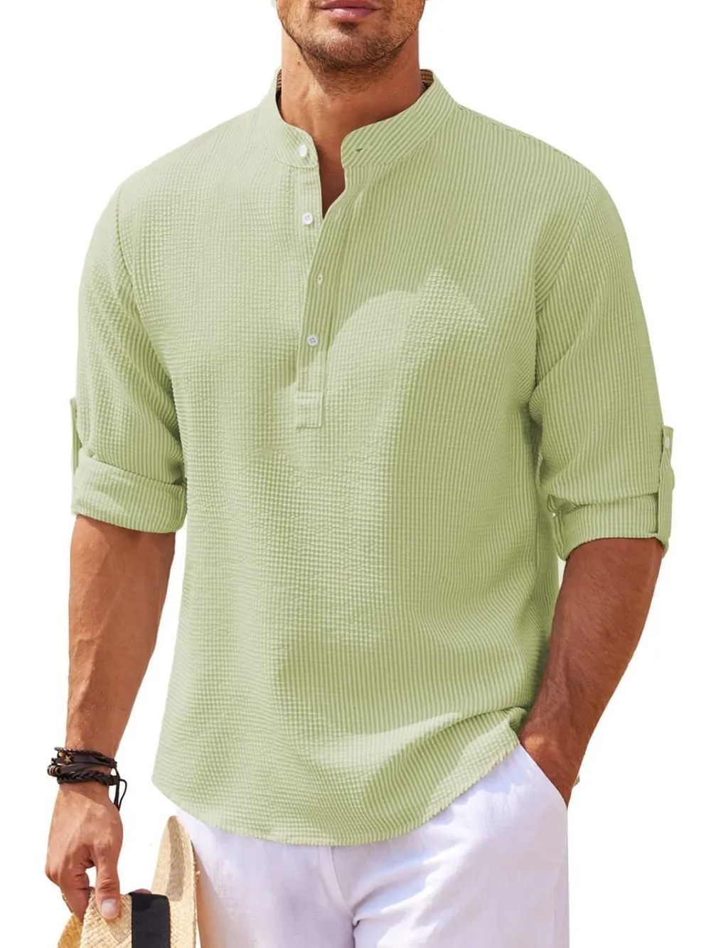 Men's Full Size Half Button Long Sleeve Shirt Plus Size, image 6