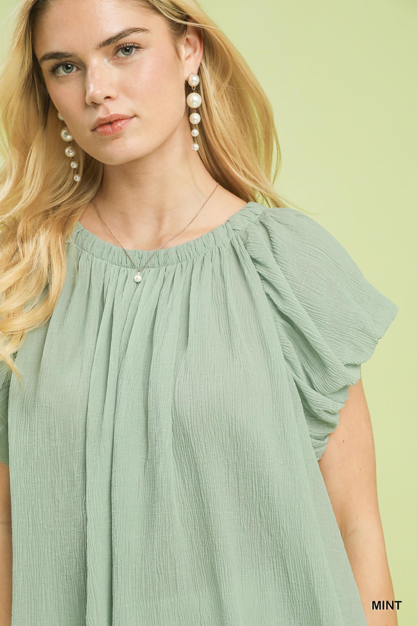 Crinkle Flutter Sleeve Peasant Top, image 6