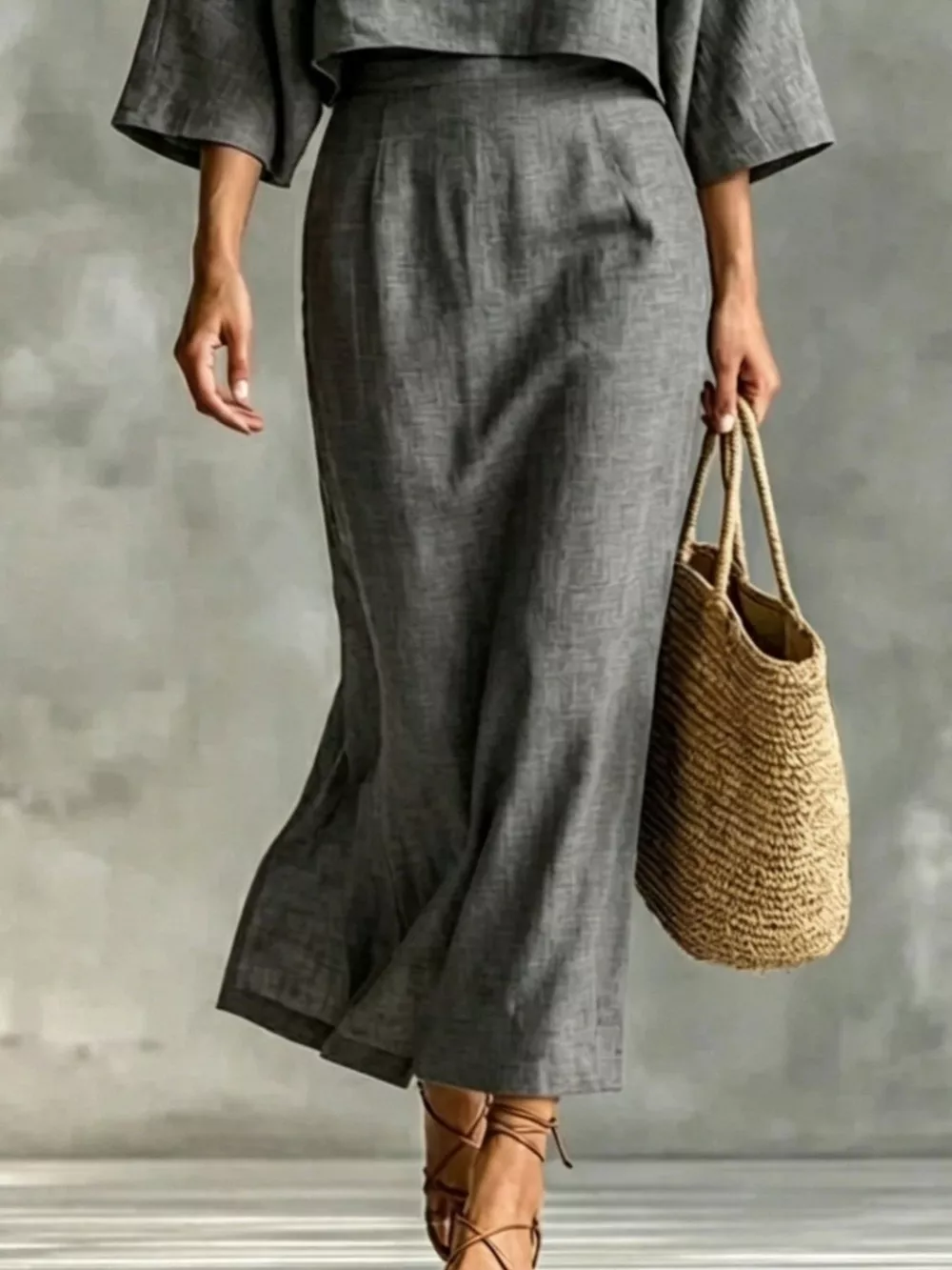 Full Size Solid Color Cropped Top and Midi Skirt Set Plus Size, image 18