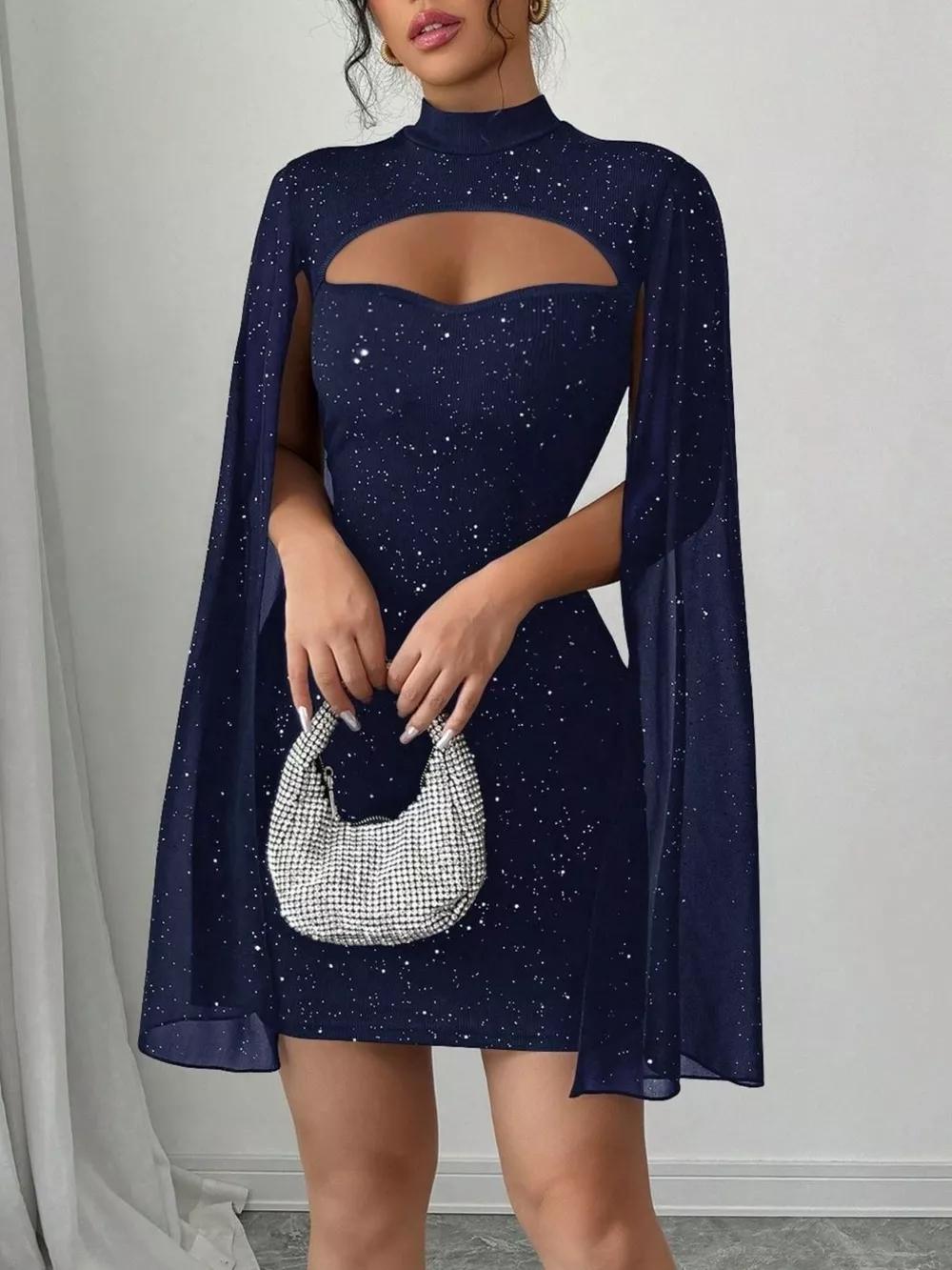 Cutout Bodycon Mini Dress with Cape Sleeves, image 4