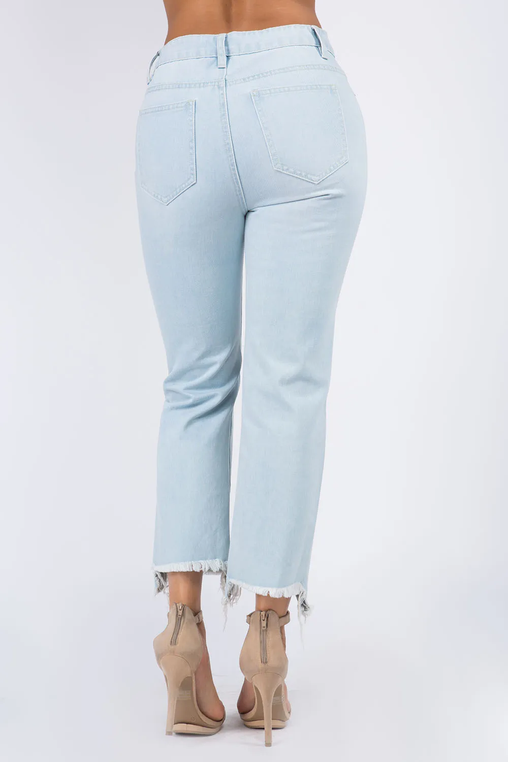 High Waist Distressed Raw Hem Jeans, image 2