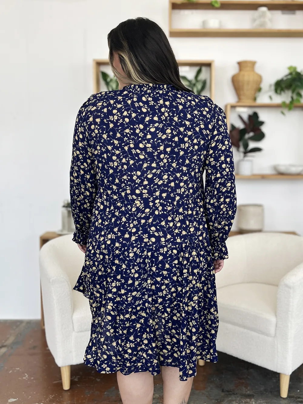 Full Size Printed Ruffle Hem Long Sleeve Tiered Dress, image 13