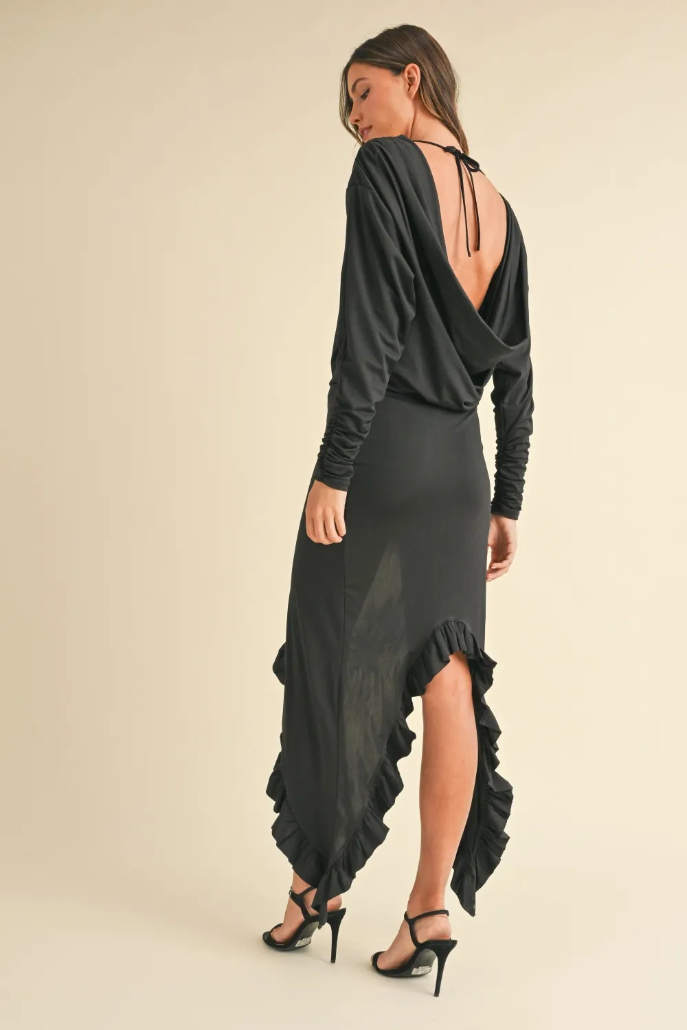 Backless Asymmetric Ruffle Hem Dress, image 2