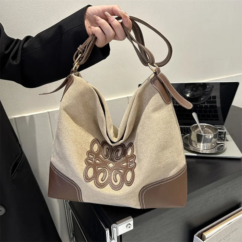 Suede Patch Adjustable Strap Tote Bag, image 8