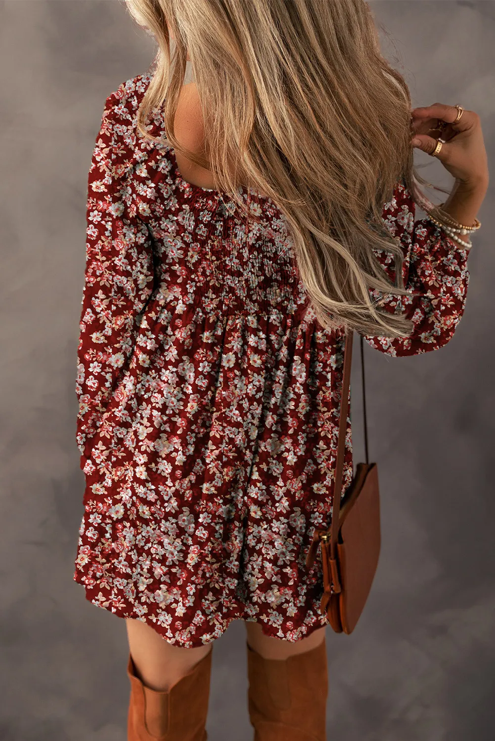 Ruched Printed Long Sleeve Mini Dress, image 6