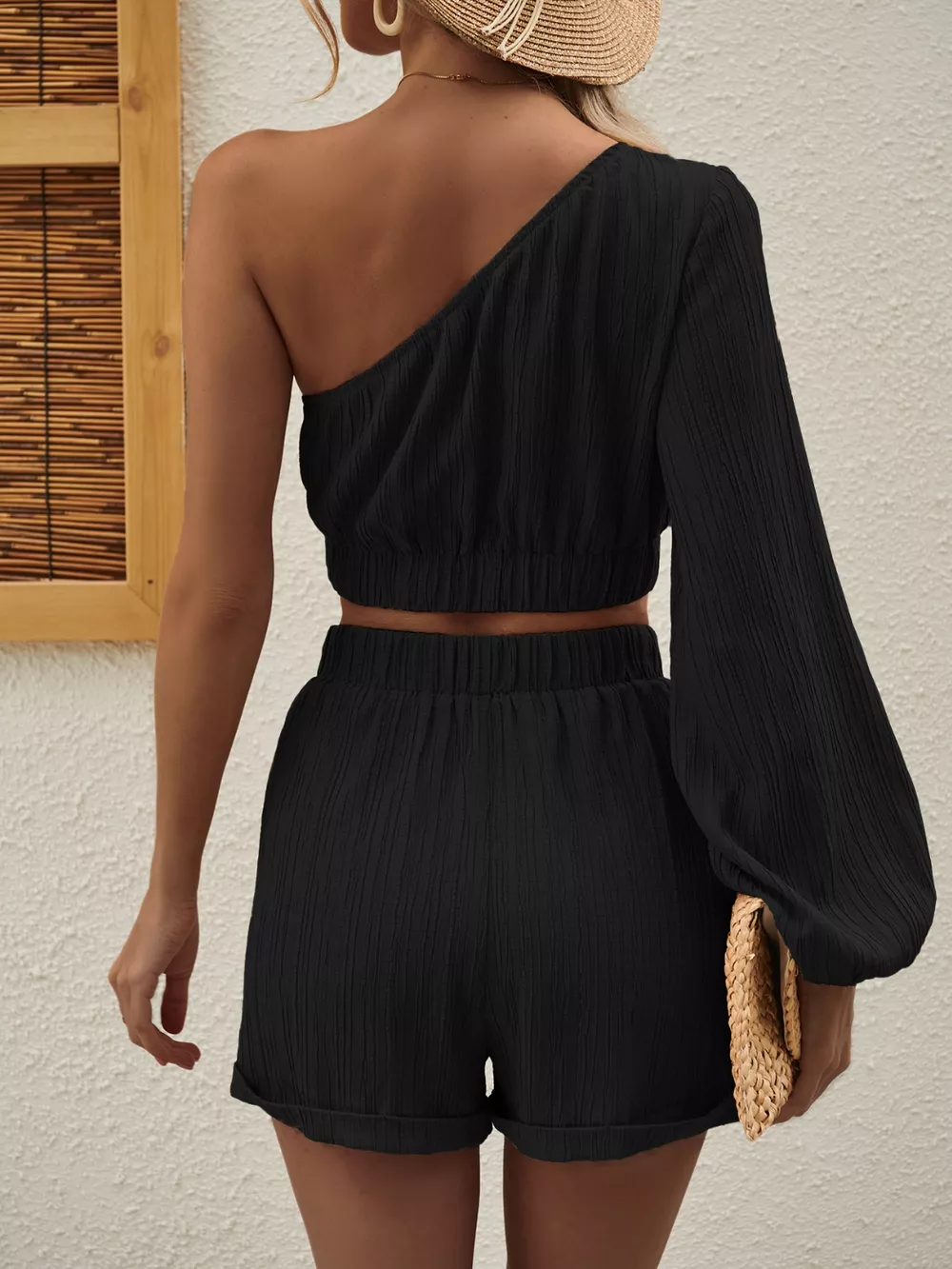 One Shoulder Long Sleeve Top and Shorts Set, image 20