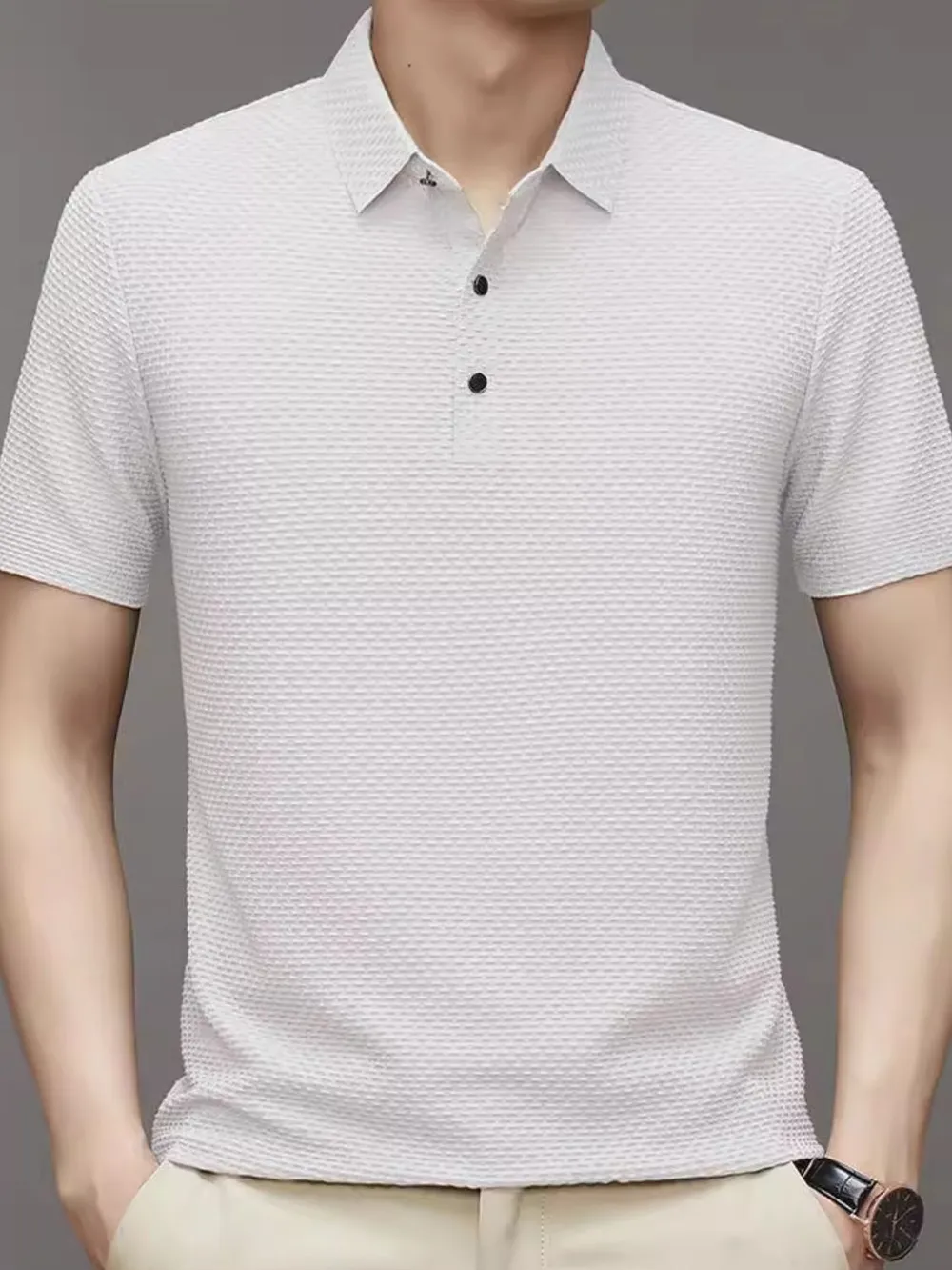 Men's Full Size Button Detail Short Sleeve Polo Plus Size, image 2