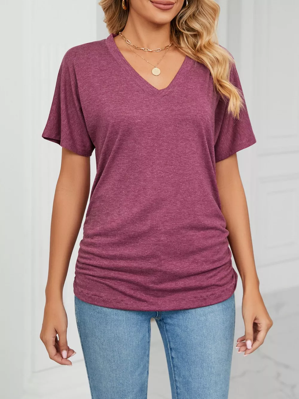 Casual V-Neck Short Sleeve T-Shirt, image 13