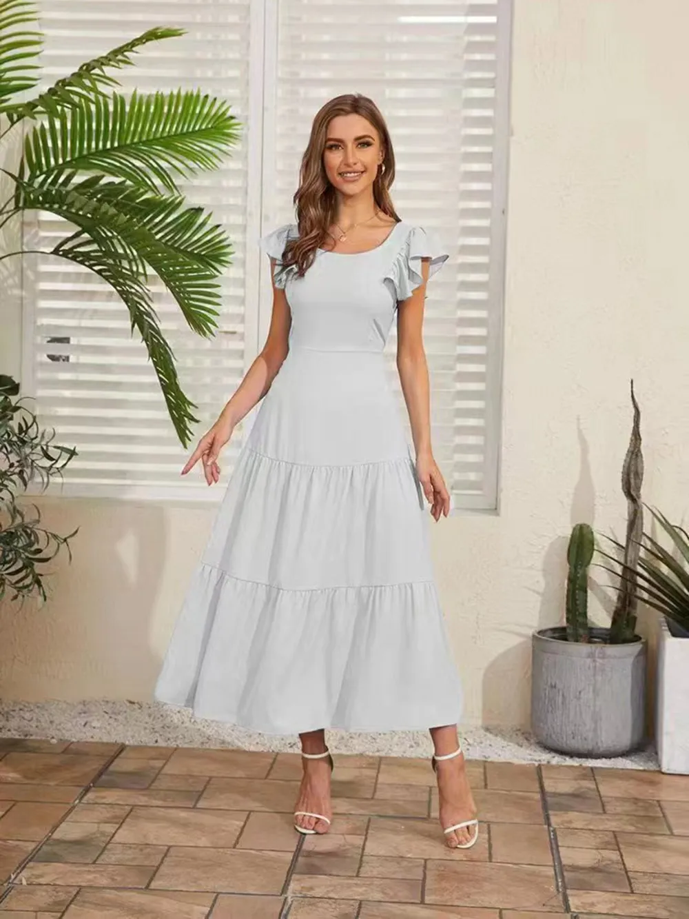 Flutter Sleeve Cutout Summer Midi Dress, image 6