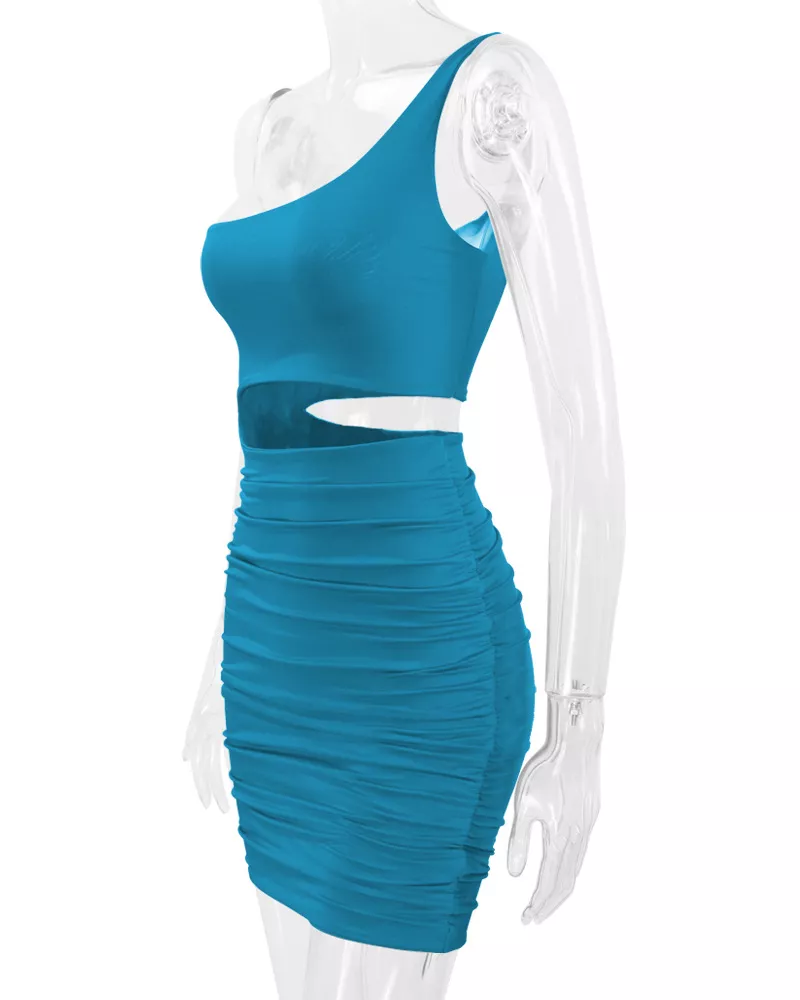 One-Shoulder Cutout Ruched Bodycon Mini Dress, image 75