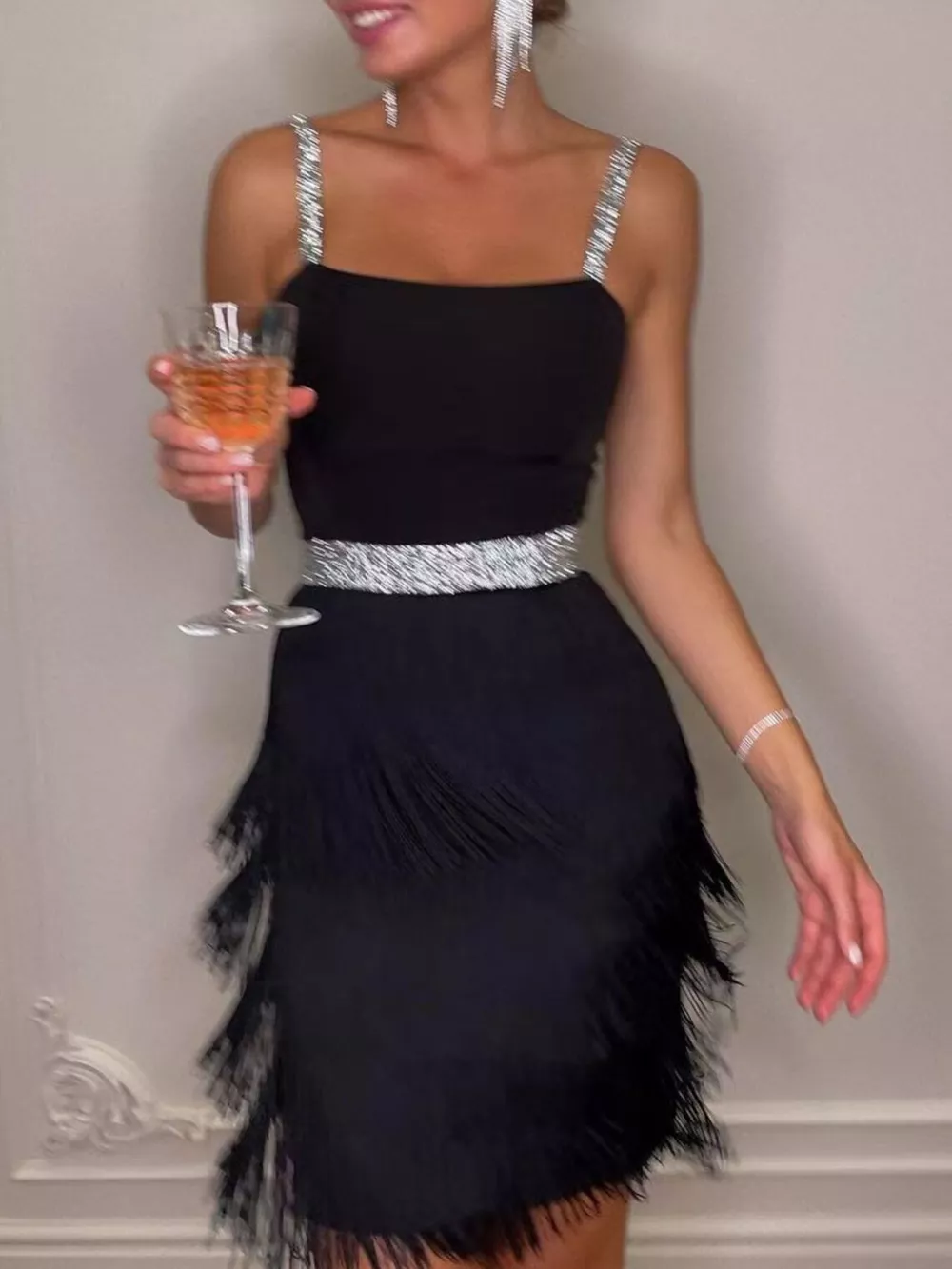 Fringe Trim Cami Mini Dress, image 3