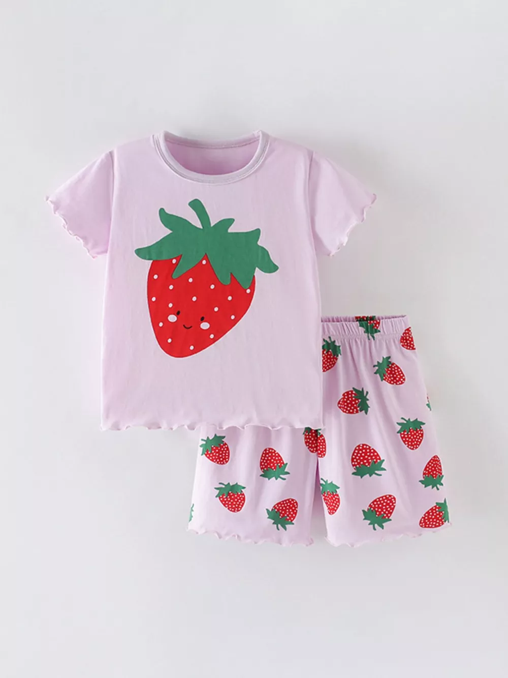 Children's Strawberry Round Neck Tee and Shorts Set