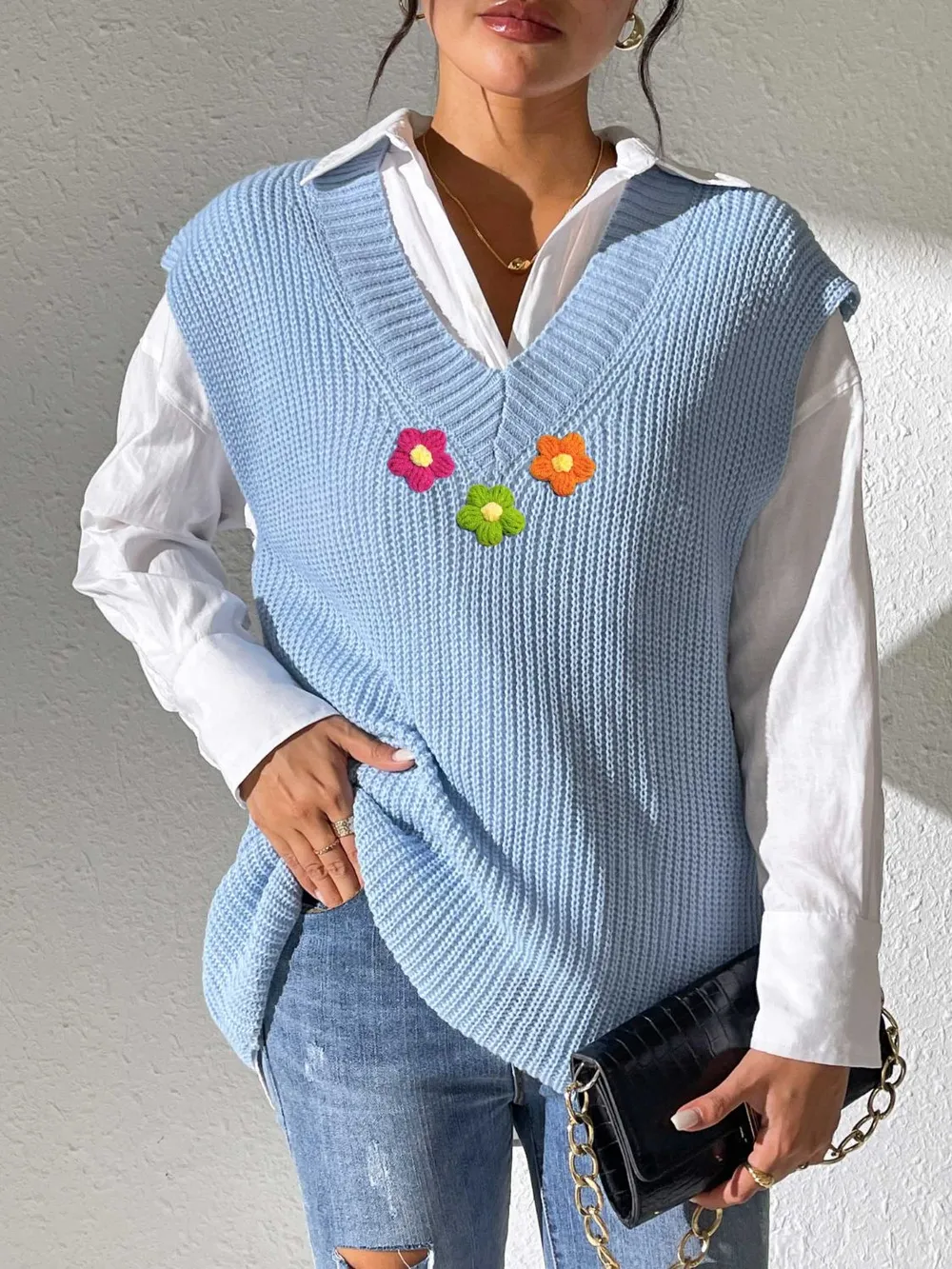 Flower V-Neck Sweater Vest, image 7