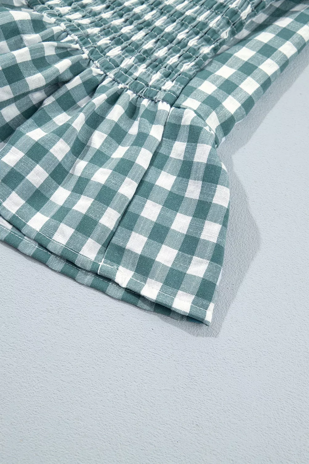 3/4 Sleeve Shirred Plaid Peplum Top, image 6