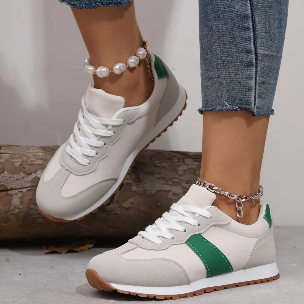 PU Leather Contrast Round Toe Flats Sneakers, image 2