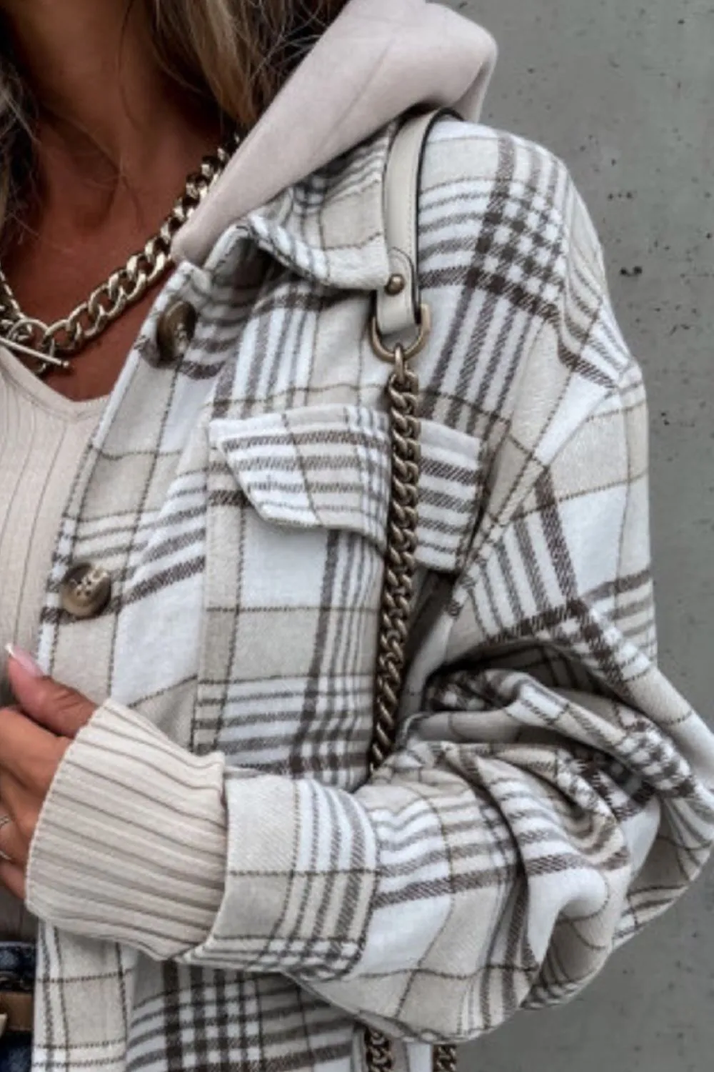 Plaid Button Up Jacket with Removable Hood, image 6
