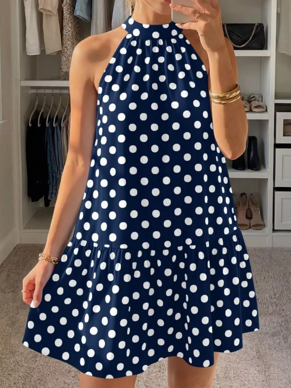 Polka Dot Halter Neck Mini Dress, image 8