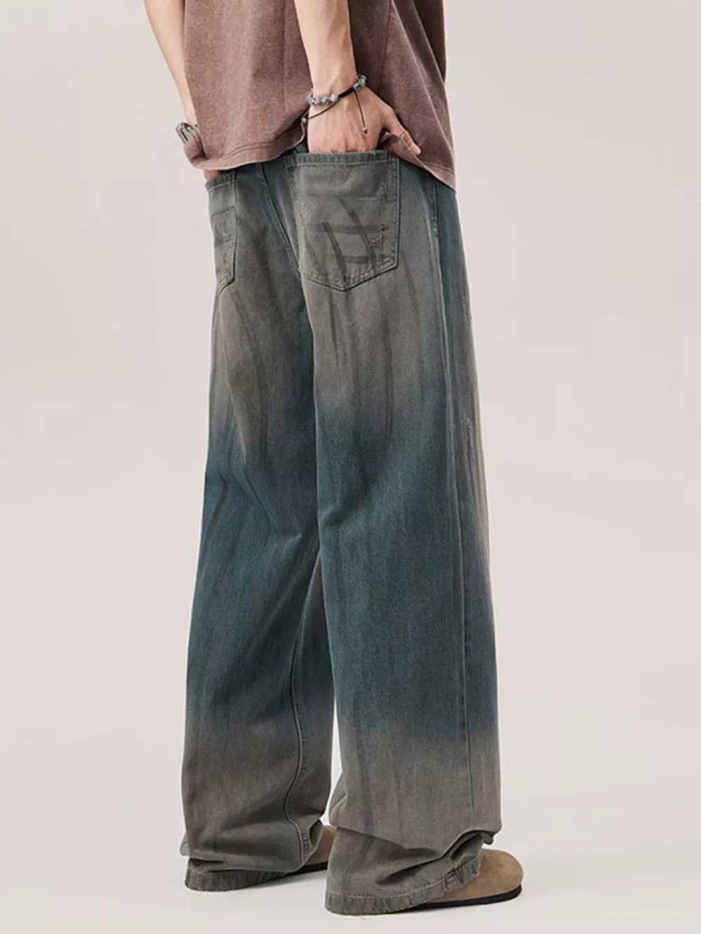Men's Gradient Wash Wide Leg Jeans, image 6