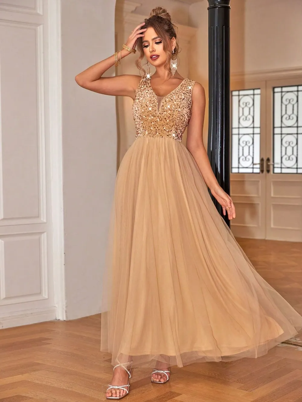 Sequin V-Neck Sleeveless Dress, image 4