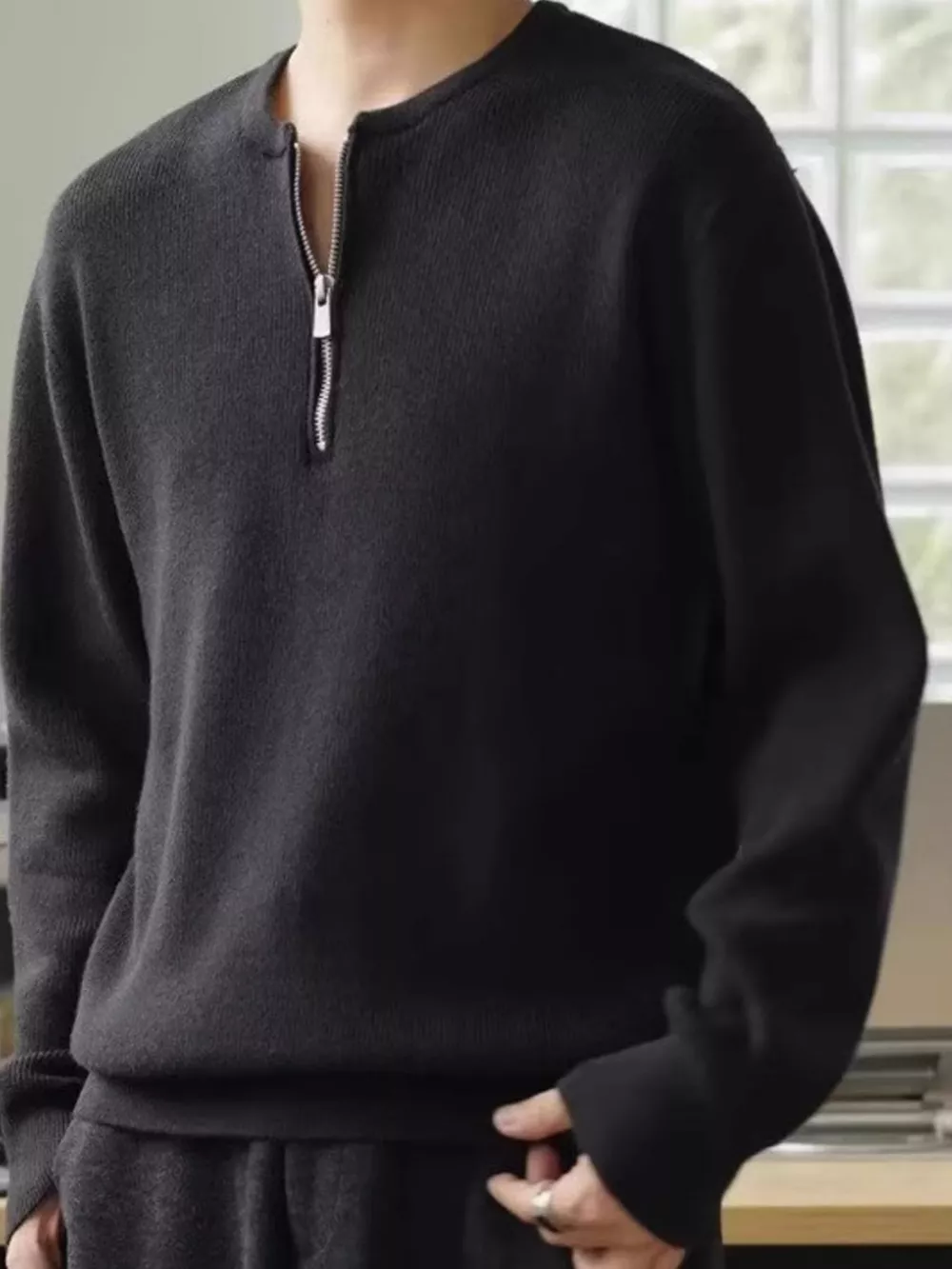 Men's Plus Size Quarter Zip Relaxed Fit Pullover Sweater