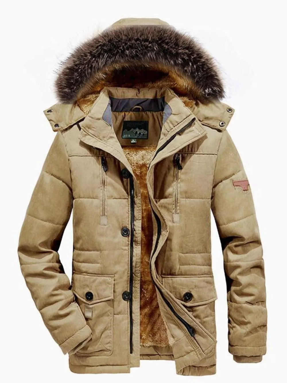 Men's Plus Size Zip Up Long Sleeve Puffer Coat with Faux Fur Hood, image 5