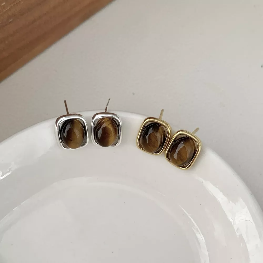 Square Tiger Eye Stud Earrings, image 2