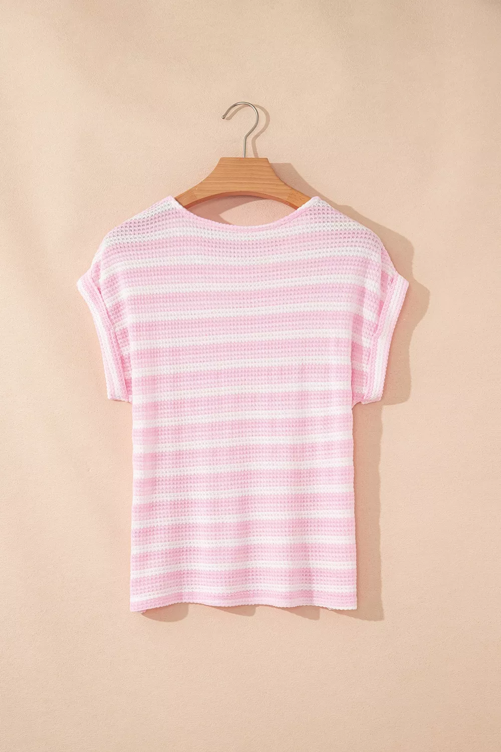 Striped Print Waffle Knit T Shirt, image 8
