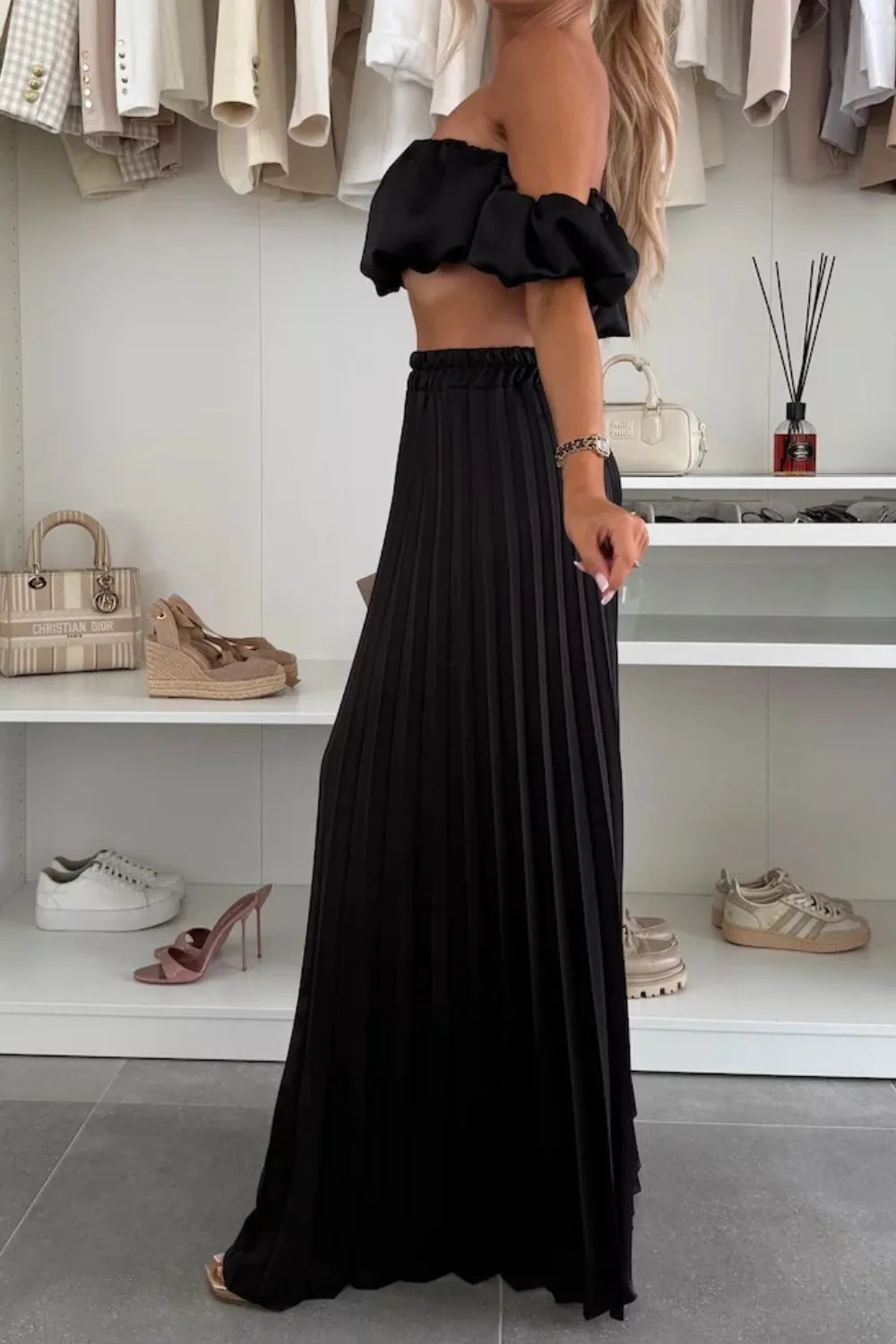 Off-Shoulder Top and Pleated Pants Set, image 14