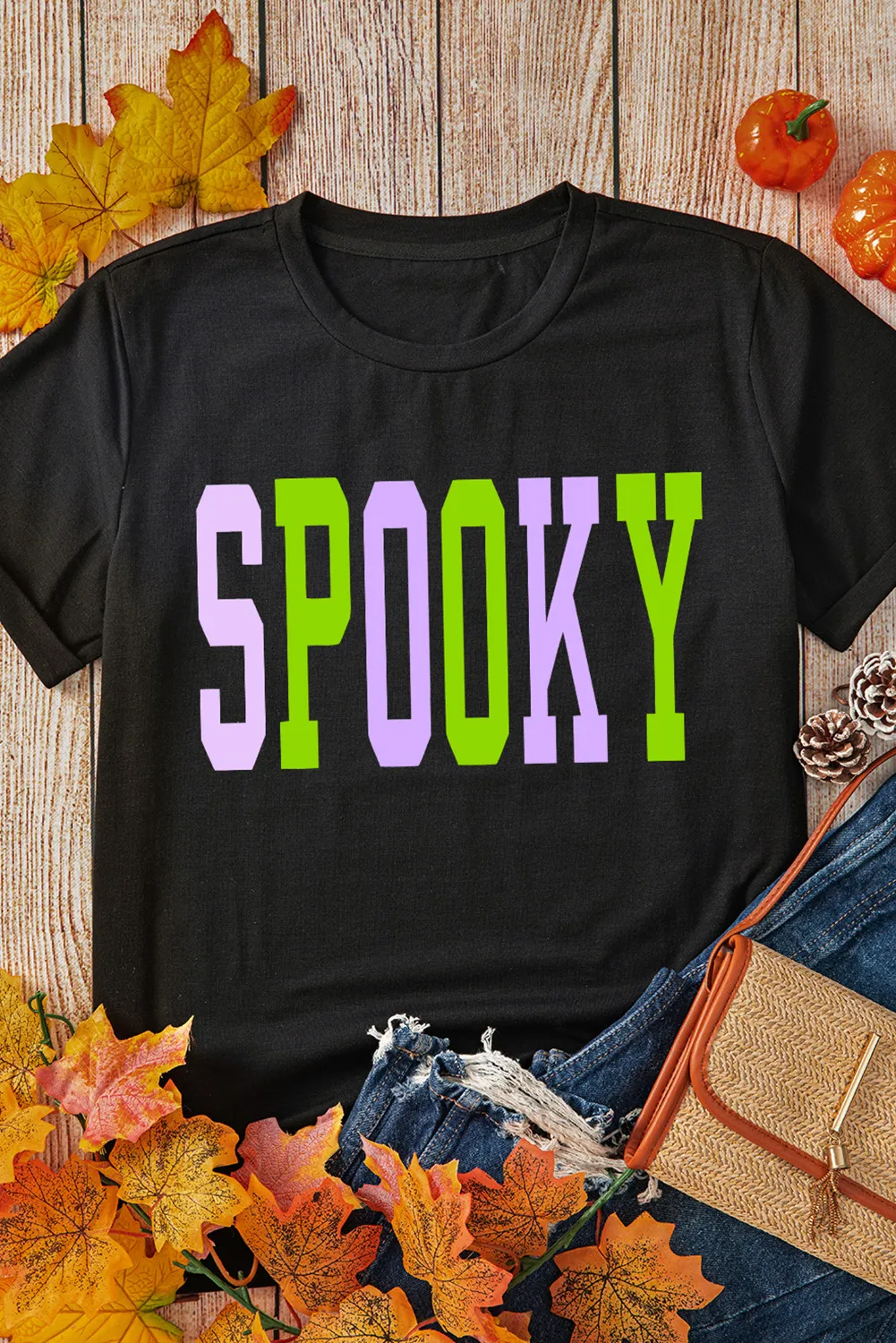 SPOOKY Round Neck Short Sleeve T-Shirt, image 3