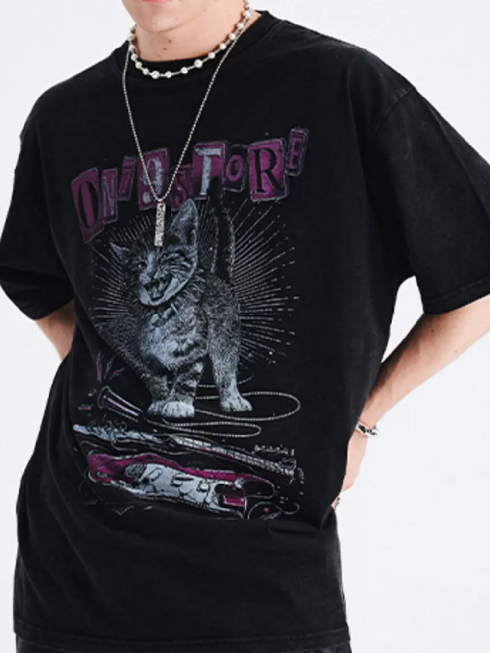 Men's Cat Graphic Oversized T-Shirt, image 2