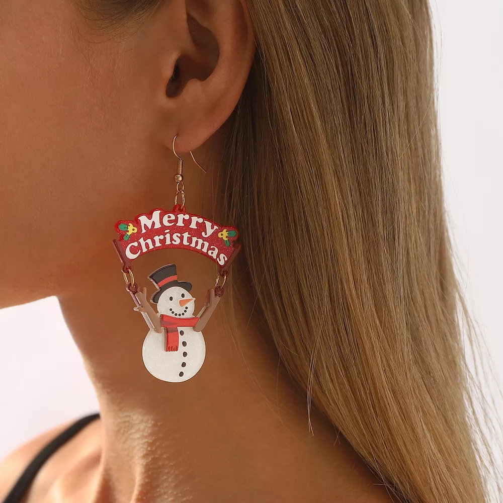 Christmas Snowman Dangle Earrings, image 2