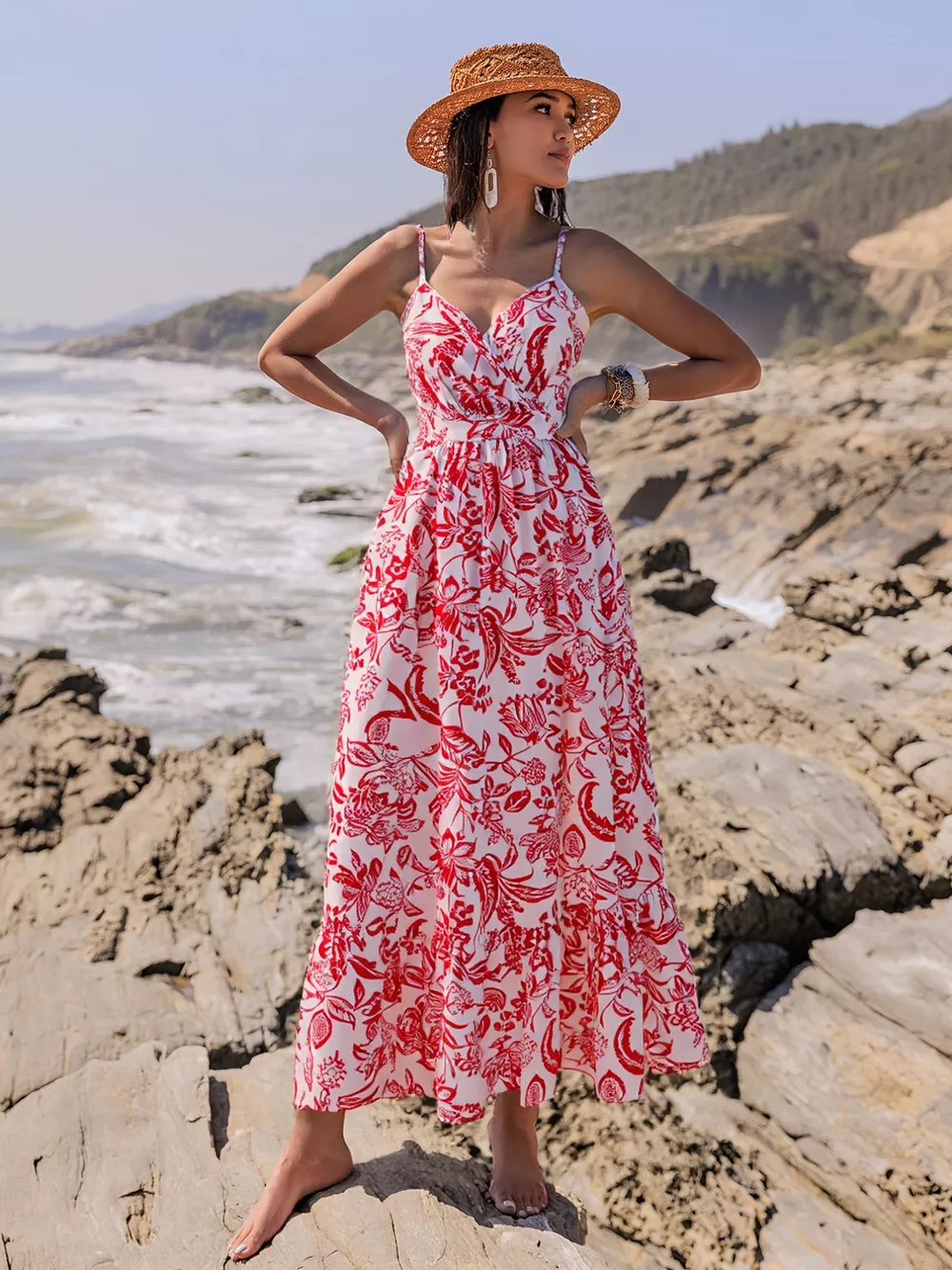 Printed Spaghetti Strap Midi Dress, image 4