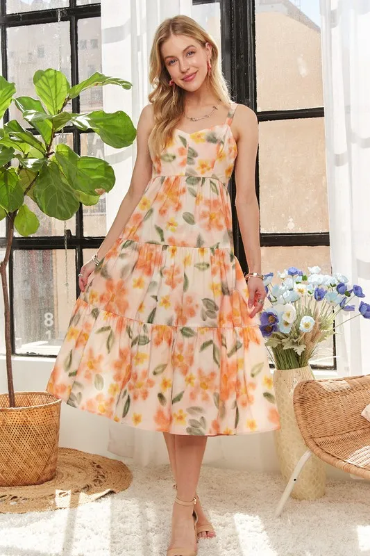 Smocked Back Floral Adjustable Strap Midi Dress, image 9