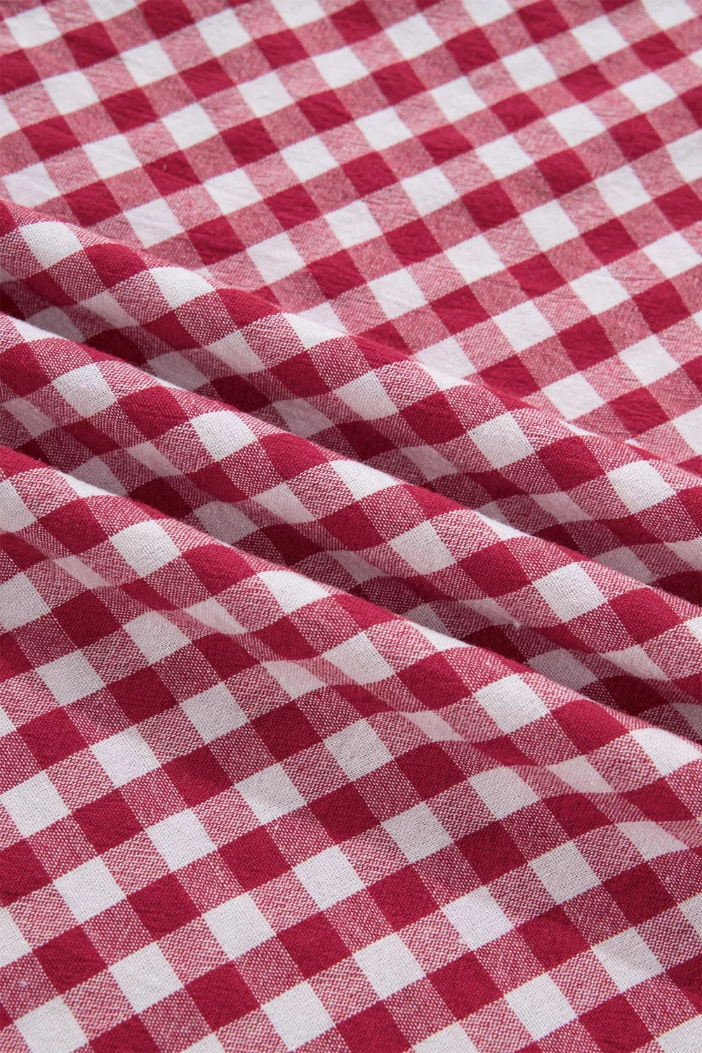 Gingham Puff Sleeve Quarter Zip Blouse, image 10