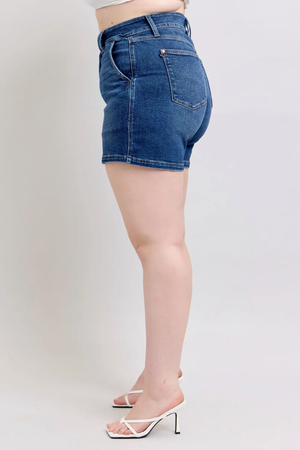 Full Size Double Button Waistband Denim Shorts Plus Size, image 8