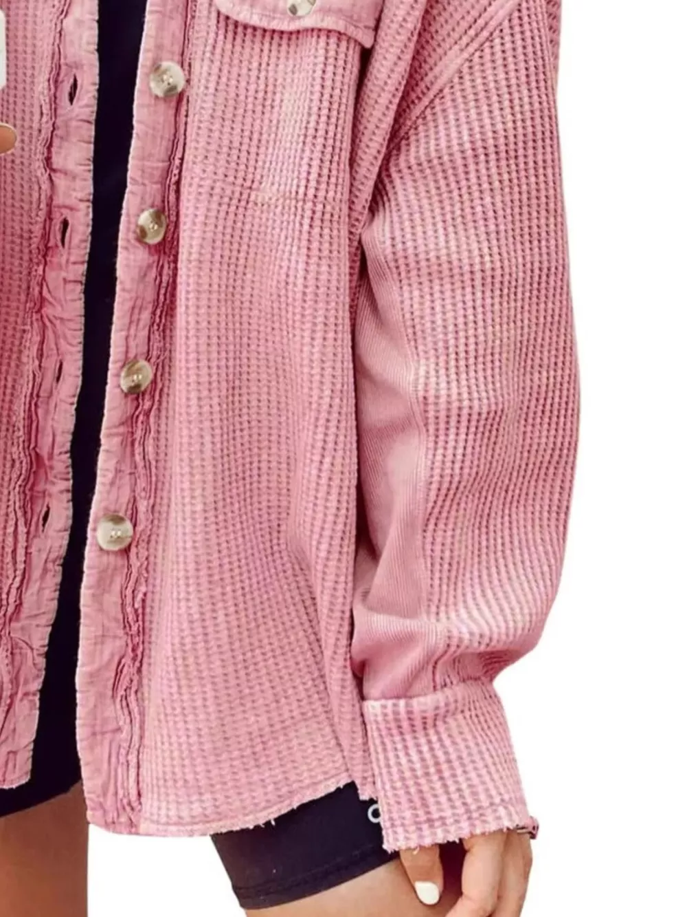 Oversized Waffle Knit Button-Up Jacket, image 6