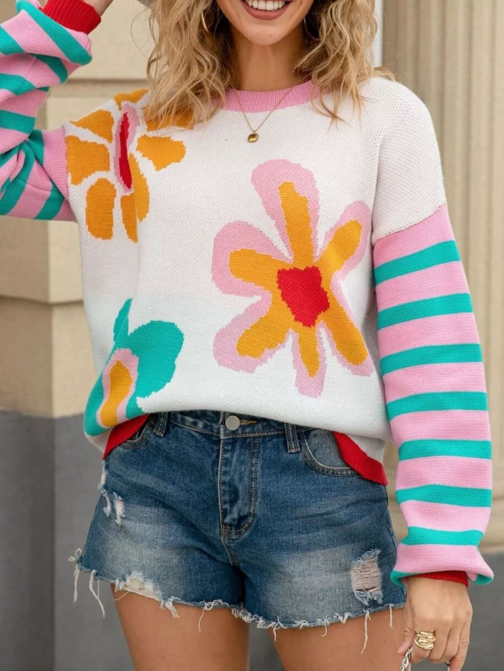 Floral Striped Crew Neck Sweater, image 12