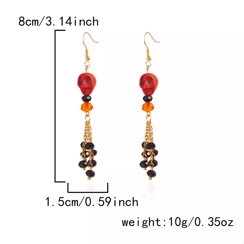 Halloween Skull Beaded Drop Earrings, image 10