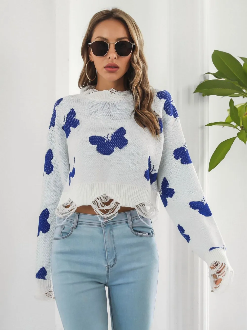 Distressed Butterfly Cropped Sweater, image 5