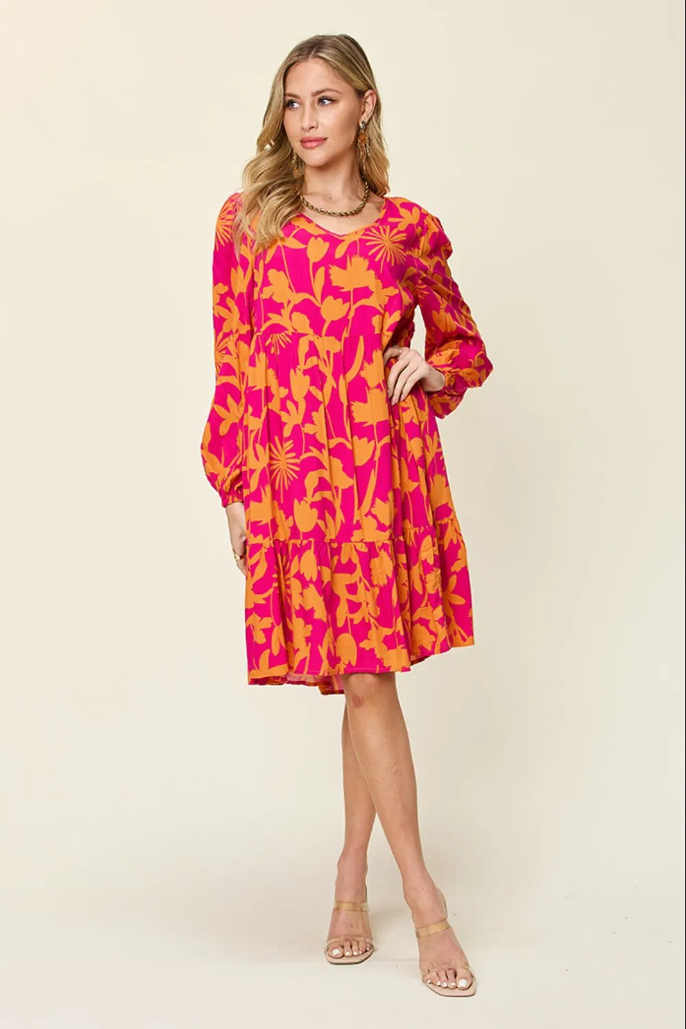 Full Size Printed Ruffle Hem Dress with Pocket, image 14