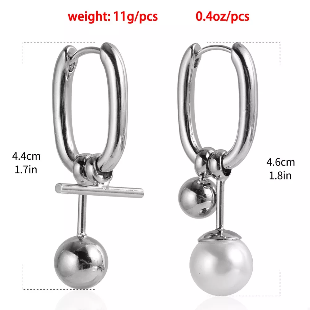 Asymmetrical Pearl Drop Hoop Earrings, image 8