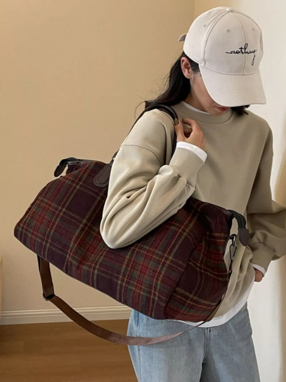 Vintage Plaid Pattern Travel Bag, image 2